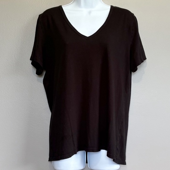 Michael Stars V-Neck Short Sleeve Basic Tee Black Womens Large - Picture 1 of 6